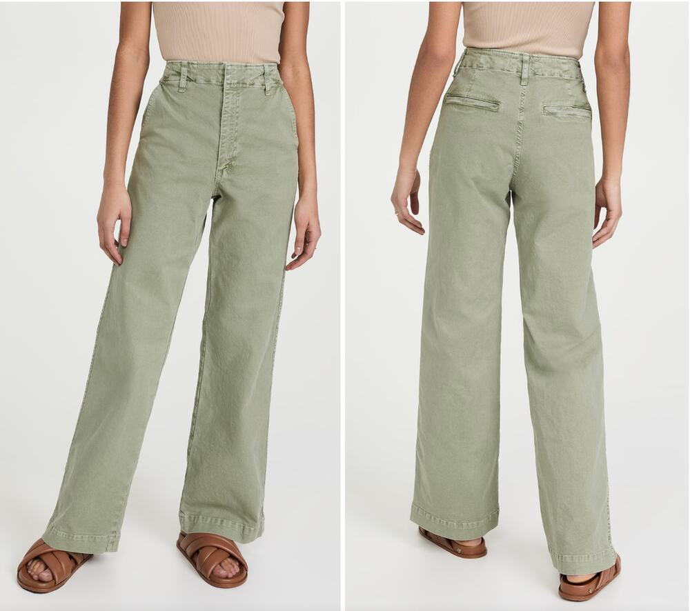AMO NWT Evereve Claudette Wide Leg Chino Pant in Olive Green // 27